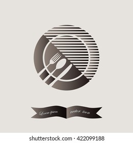Menu vector icon. Plate with spoon, knife and fork , icon.