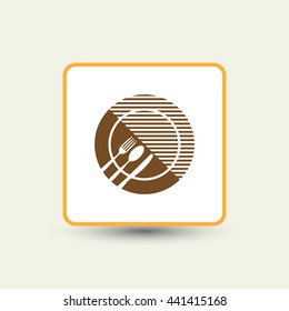 Menu vector icon. Plate with spoon, knife and fork , icon.