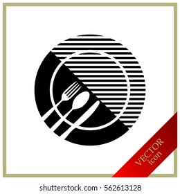 Menu vector icon. Plate with spoon, knife and fork , icon.