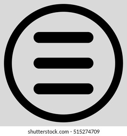 Menu vector rounded icon. Image style is a flat icon symbol inside a circle, black color, light gray background.