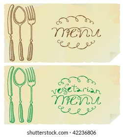 menu and vegetarian menu with cutlery