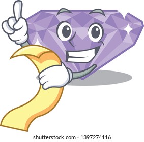 With menu violet diamond in a cartoon bag