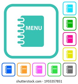 Menu vivid colored flat icons in curved borders on white background