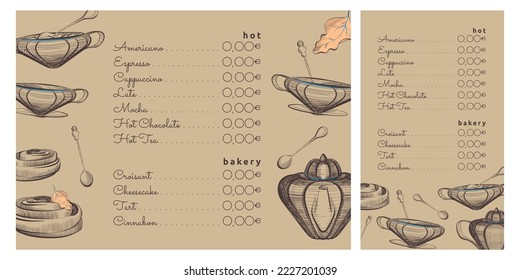 Menu of warm drinks and desserts with vector seasonal attributes