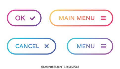 menu web buttons set. outline ui web buttons in flat style. rounded vector buttons on trendy gradients with symbols for web and ui design