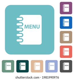 Menu white flat icons on color rounded square backgrounds