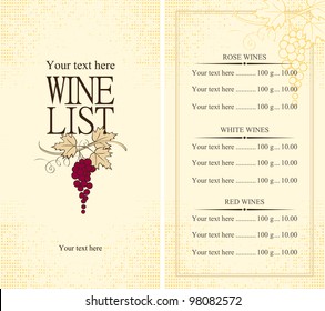 Menu Wine List With Grape Vine
