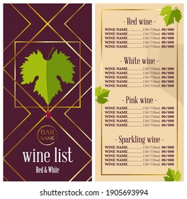 Menu or wine list template for bar and restaurant 
