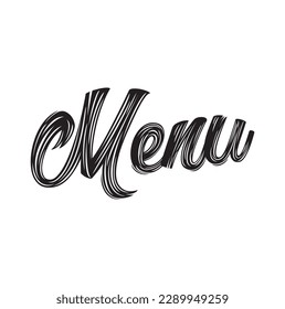 Menu word, hand written custom calligraphy isolated on white. Elegant lettering with swirls and swashes. Great for restaurant branding, café brochures, bar flyers, party design materials.