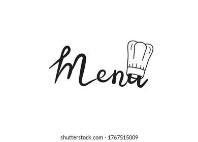 Menu word on a white background with a cook hat. Vector illustration.