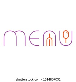 menu word, spoon and fork symbol. vector menu logo