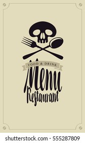 menus for restaurants with a human skull and cutlery