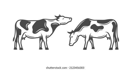 Vacas de granja pequeñas aisladas en el fondo blanco. Ilustración del vector