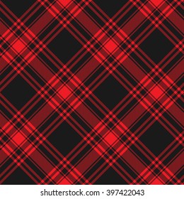 Menzies tartan black red kilt diagonal fabric texture background seamless pattern.Vector illustration. EPS 10. No transparency. No gradients.