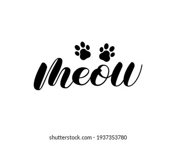 Meow brush lettering. Vector stock illustration for card or poster