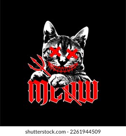 meow cat devil street style vintage vector