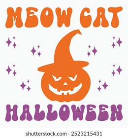 Meow cat halloween retro t shirt design vector sublimation