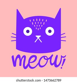 Meow Cat. Hand drawn cute cat illustration in doodle style. For children, women, funny, cute. Vector EPS