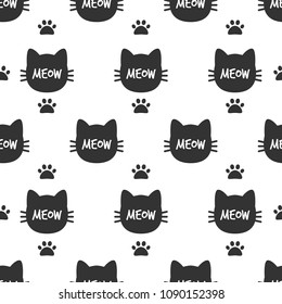 Meow. Cat head. Cute cat seamless pattern. Vector.