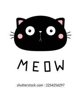Meow. Cat head face silhouette icon. Black kitten. Surprised kawaii smiling doodle animal. Cute cartoon funny character. Pet collection. Sticker print. Flat design Baby background. Isolated. Vector
