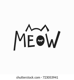 Meow cat quote lettering. Calligraphy inspiration graphic design typography element. Hand written postcard. Cute simple vector sign.