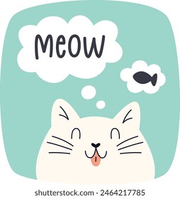 Meow Cat Sticker Vector Illustration