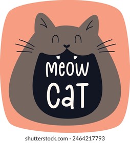 Meow Cat Sticker Vector Illustration