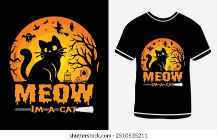 Meow I'm a cat T Shirt Design, Halloween day, Graphic t shirt, Spooky text t- shirt design, Stay Spooky T-Shirt, Funny Halloween t shirt, Free Vector, Halloween T-shirt Design Template Print.