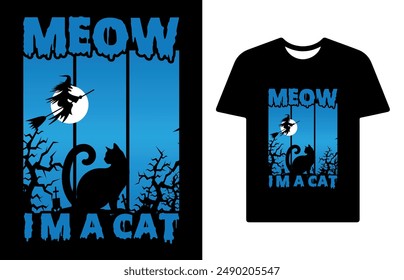 Meow i'm a cat T-shirt design, Spooky T-shirt Design, Halloween T-shirt Design.