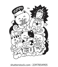 meow cats doodle art, hand drawn doodle cats vector