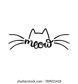 Meow. Cats ears and mustaches. Isolated vector object on white background.