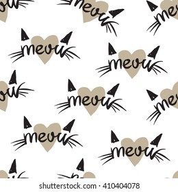 meow cats pattern with hearts