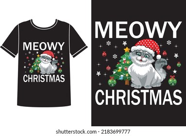 Meow christmas t-shirt design template