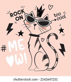 Meow, Cute Cat, Princess, Graphic T Shirts Vector Designs And Other Uses.