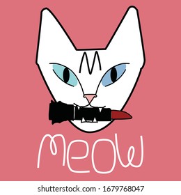 meow danger white cat lipstick