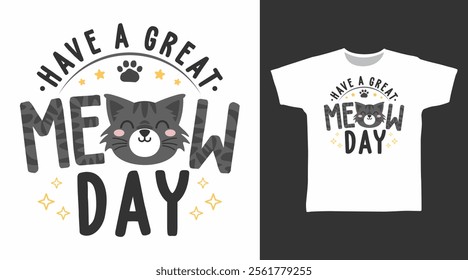 Meow day hand drawn typography, vector ready for print on t-shirt and other uses.