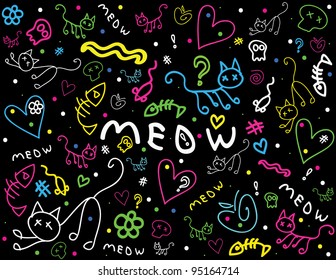 Meow doodle background