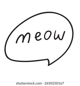 Miau. Ilustração de contorno de vetor desenhada à mão sobre fundo branco.