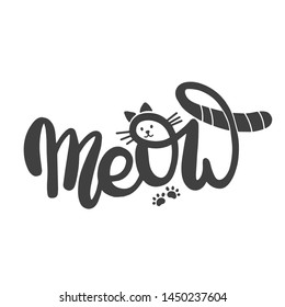  Meow. Hand lettering emblem brush and ink for zoo shop.