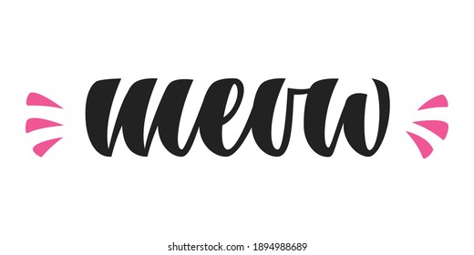 Meow hand written word in brush lettering style