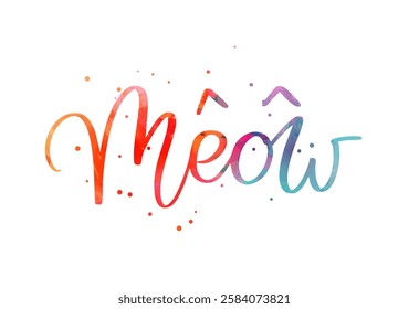 Meow - handwritten modern calligraphy watercolor lettering with dots decorations