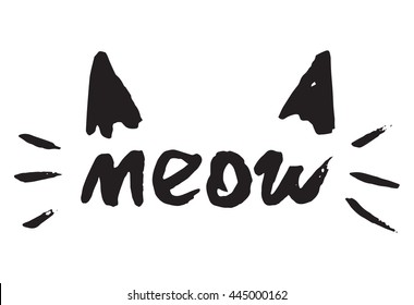 meow kitty cat frase palabra blanco y objeto negro