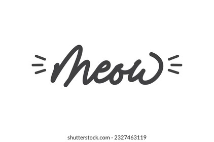 Meow lettering with cat ears and whiskers. Cute design for feline lovers and cat moms.