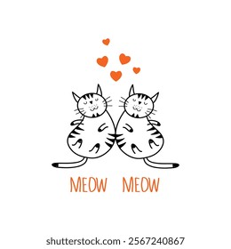 meow meow , i love you cat couples cuddling  hearts , valentine day special greeting , stickers clip art doodle