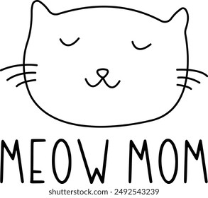 Meow mom cute kitten hand drawn cartoon silhouette black icon 