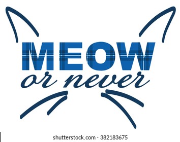 MEOW OR NEVER slogan print with tartan pattern