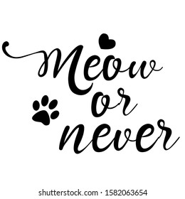 meow or never,Abstract cat phrases, black and white vector graphics, phrase illustrations of Cat claw design T-shirts and print lettering