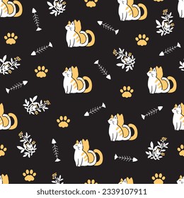 Meow Night Paw Magic Vector Seamless Pattern can be use for background and apparel design