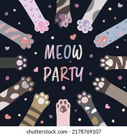 Meow Party Cute Cat Paws Funny invitation