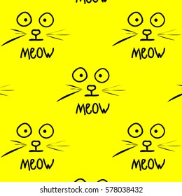 Meow pattern cats a yellow background